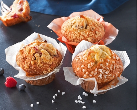Muffin flower cup : fourré fruits rouges topping crumble