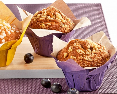 Muffin myrtilles fourré myrtilles coupelle tulipe violette