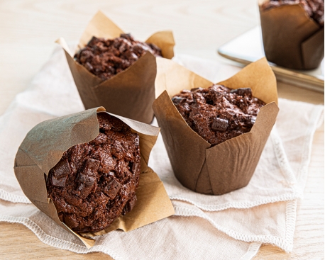 Muffin chocolat chunks de chocolat corolle tulipe marron